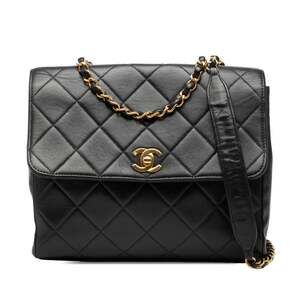 Chanel Coco Mark Matelassé Chain Shoulder Bag, Navy Lambskin, Women's CHANEL
